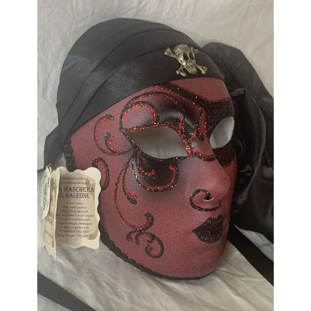 Masquerade Mask Black & Red Pirate Style - Pier 1 Store - Hand made In Venice
